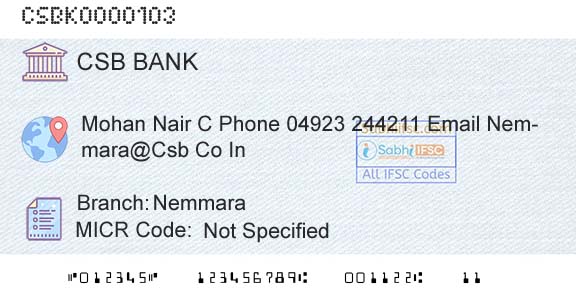 Csb Bank Limited NemmaraBranch 