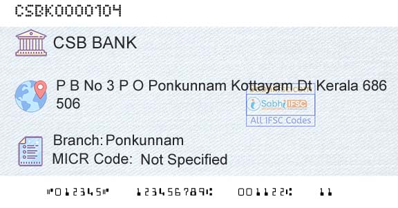 Csb Bank Limited PonkunnamBranch 