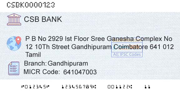 Csb Bank Limited GandhipuramBranch 