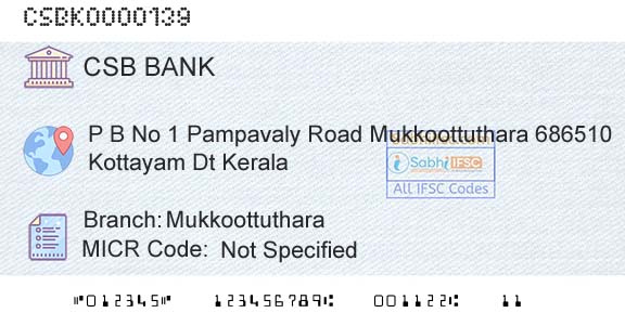 Csb Bank Limited MukkoottutharaBranch 