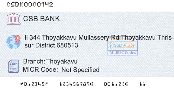 Csb Bank Limited ThoyakavuBranch 