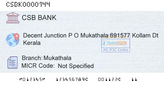 Csb Bank Limited MukathalaBranch 