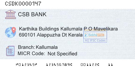 Csb Bank Limited KallumalaBranch 