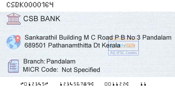 Csb Bank Limited PandalamBranch 