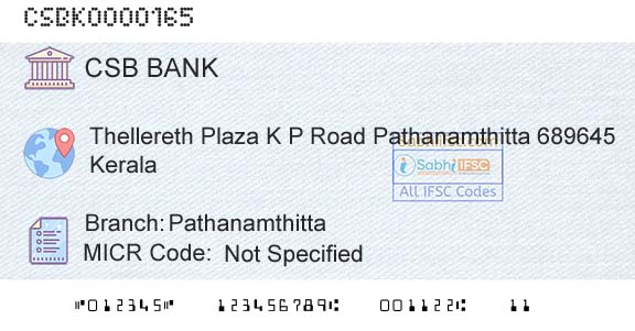 Csb Bank Limited PathanamthittaBranch 