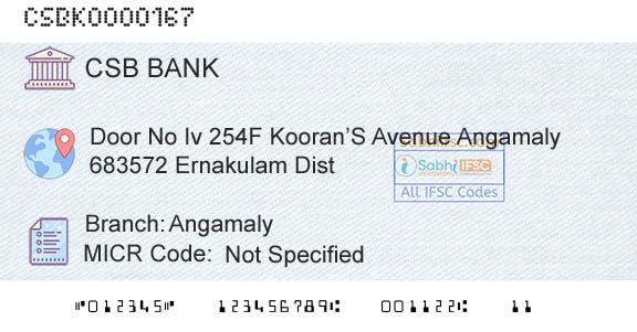 Csb Bank Limited AngamalyBranch 