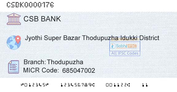 Csb Bank Limited ThodupuzhaBranch 