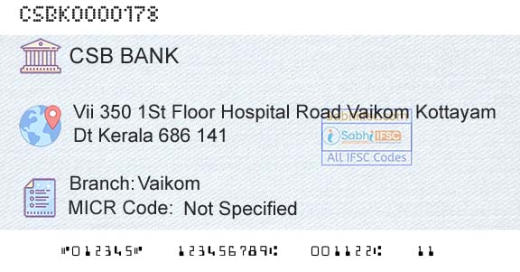 Csb Bank Limited VaikomBranch 