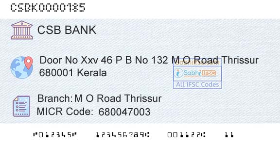 Csb Bank Limited M O Road ThrissurBranch 