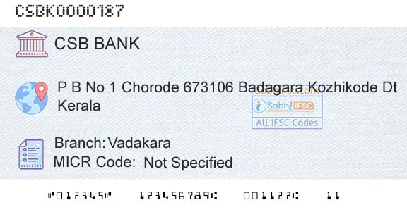 Csb Bank Limited VadakaraBranch 