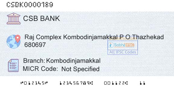 Csb Bank Limited KombodinjamakkalBranch 