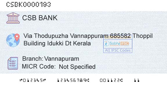 Csb Bank Limited VannapuramBranch 