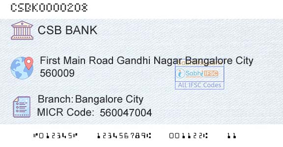 Csb Bank Limited Bangalore CityBranch 