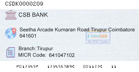 Csb Bank Limited TirupurBranch 