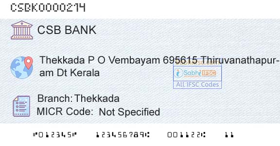 Csb Bank Limited ThekkadaBranch 