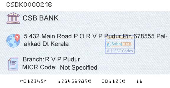 Csb Bank Limited R V P PudurBranch 