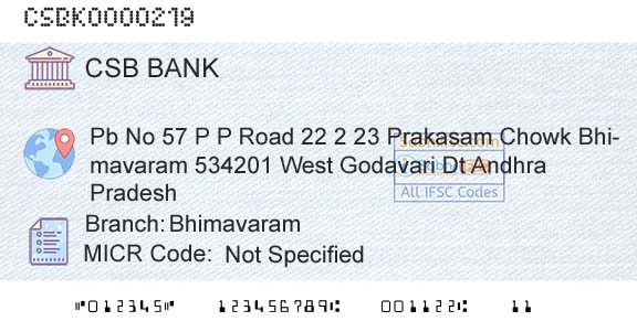 Csb Bank Limited BhimavaramBranch 