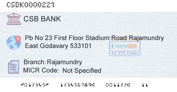 Csb Bank Limited RajamundryBranch 