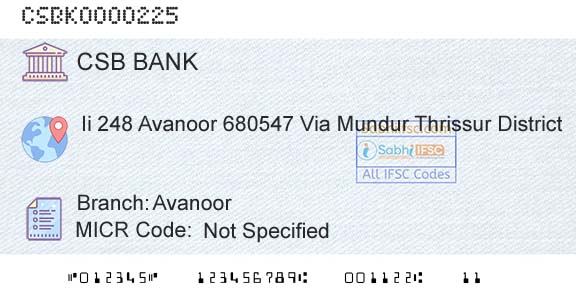 Csb Bank Limited AvanoorBranch 
