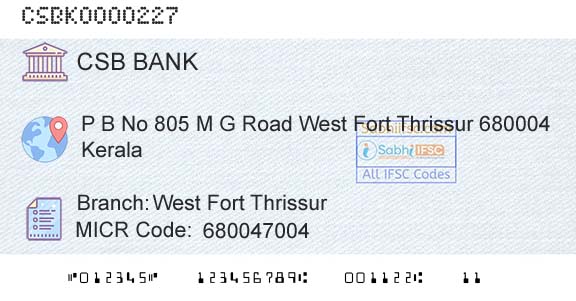 Csb Bank Limited West Fort ThrissurBranch 