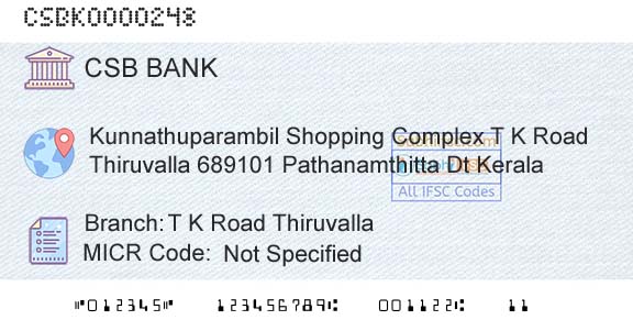 Csb Bank Limited T K Road ThiruvallaBranch 