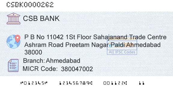 Csb Bank Limited AhmedabadBranch 