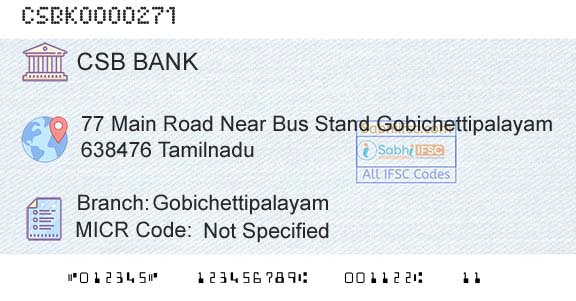 Csb Bank Limited GobichettipalayamBranch 
