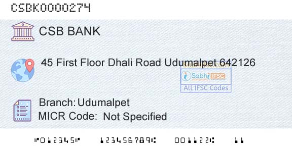 Csb Bank Limited UdumalpetBranch 