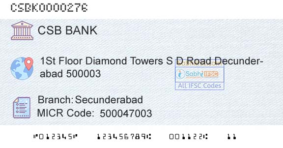 Csb Bank Limited SecunderabadBranch 
