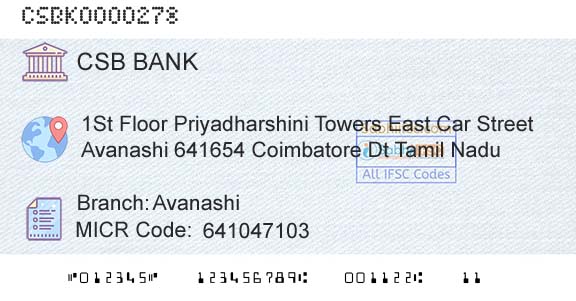Csb Bank Limited AvanashiBranch 