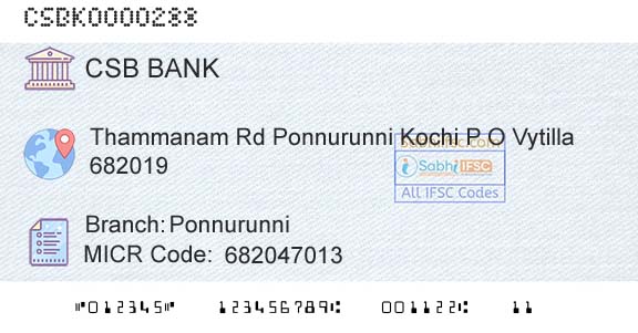 Csb Bank Limited PonnurunniBranch 