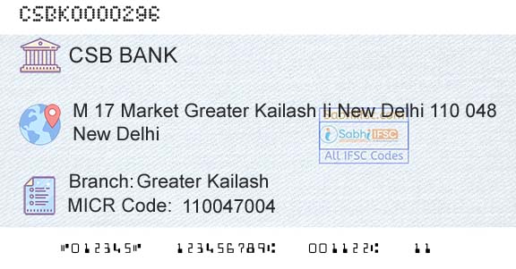 Csb Bank Limited Greater KailashBranch 