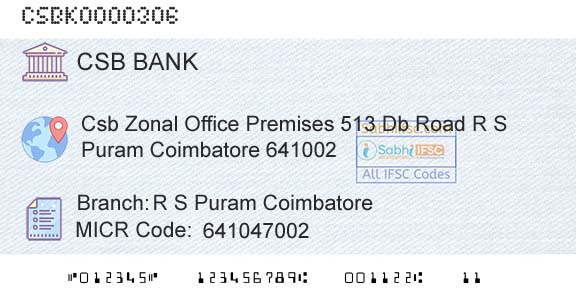 Csb Bank Limited R S Puram CoimbatoreBranch 