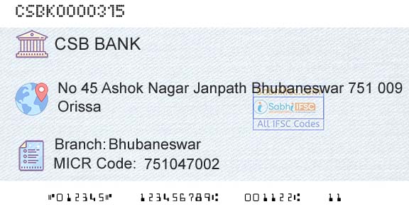 Csb Bank Limited BhubaneswarBranch 