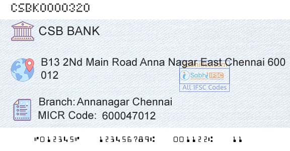 Csb Bank Limited Annanagar ChennaiBranch 