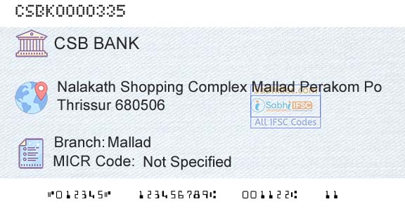 Csb Bank Limited MalladBranch 