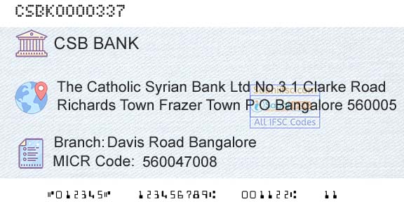 Csb Bank Limited Davis Road BangaloreBranch 