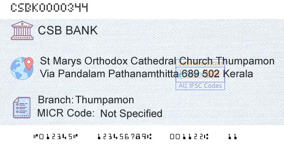Csb Bank Limited ThumpamonBranch 