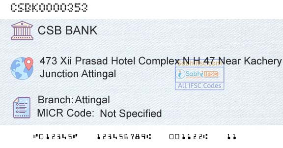 Csb Bank Limited AttingalBranch 