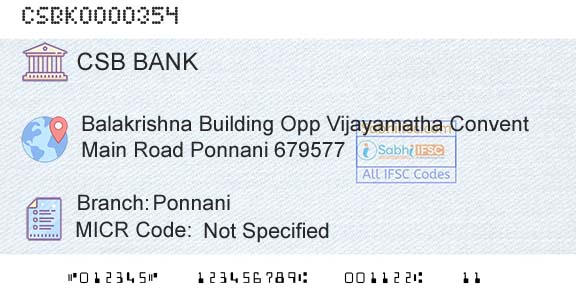 Csb Bank Limited PonnaniBranch 