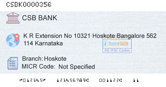 Csb Bank Limited HoskoteBranch 