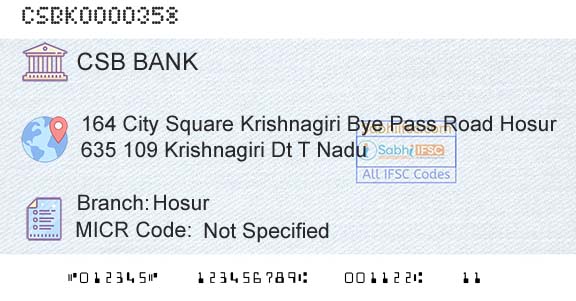 Csb Bank Limited HosurBranch 