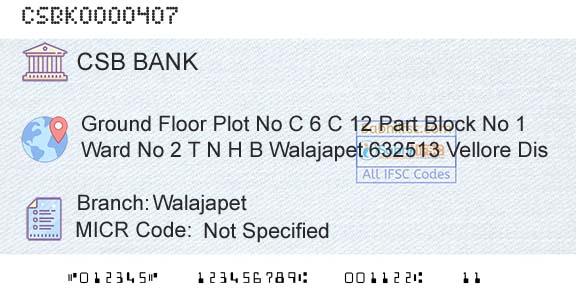 Csb Bank Limited WalajapetBranch 
