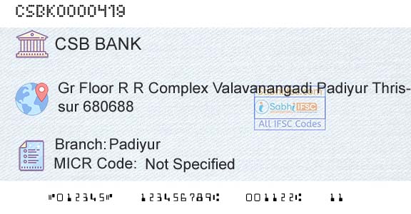 Csb Bank Limited PadiyurBranch 
