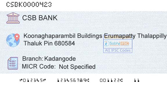 Csb Bank Limited KadangodeBranch 