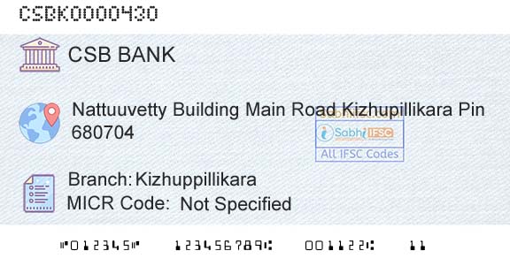 Csb Bank Limited KizhuppillikaraBranch 