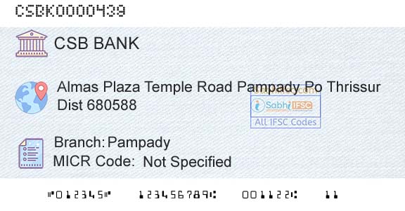 Csb Bank Limited PampadyBranch 