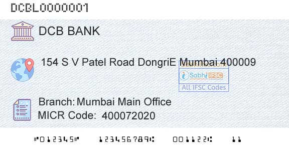 Dcb Bank Limited Mumbai Main OfficeBranch 