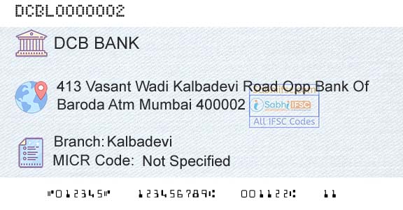 Dcb Bank Limited KalbadeviBranch 