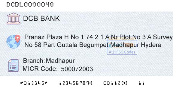 Dcb Bank Limited MadhapurBranch 